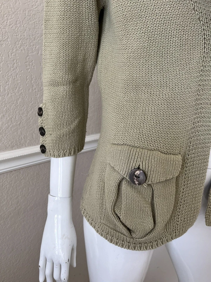 Cárdigan Suéter ONE GIRL WHO Verde Musgo Grueso Tejido Algodón Botonado Talla M Foto 3 de 4