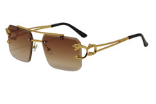 Men Classy Rimless Hip Hop Sunglasses stylish Sun Glasses Gold Rim Brown Lens