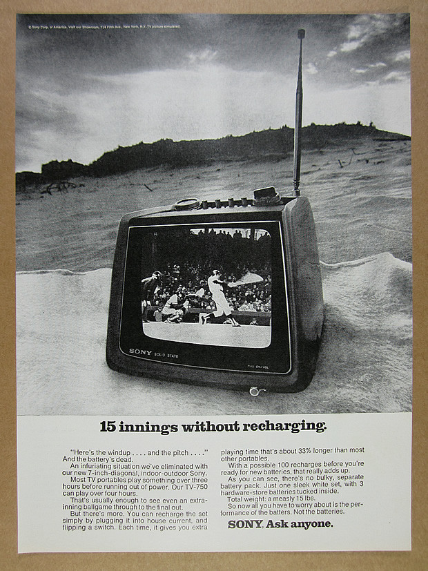 1972 Sony TV-750 Portable Rechargeable Television photo vintage