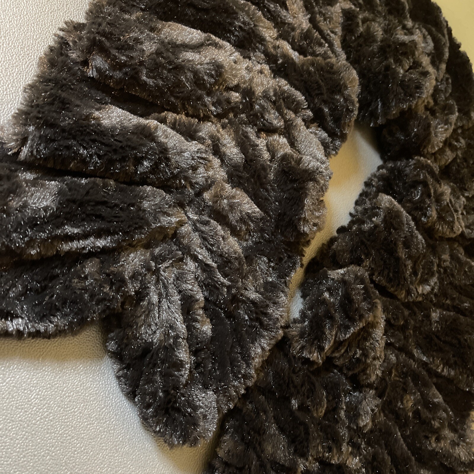 Women’s Thick Black Faux Fur Pull Through Scarf Neck Warmer Fluffy Collar Stole