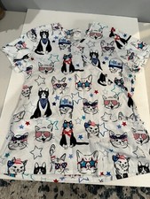 Scrubstar Scrub Top Women  s Size M White With Cats