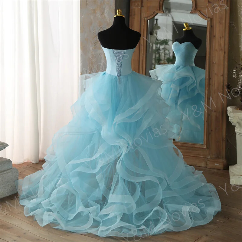 Blue Tulle Short Front Long Back Wedding Dress Beach Knee Length Bridal Gown  | eBay