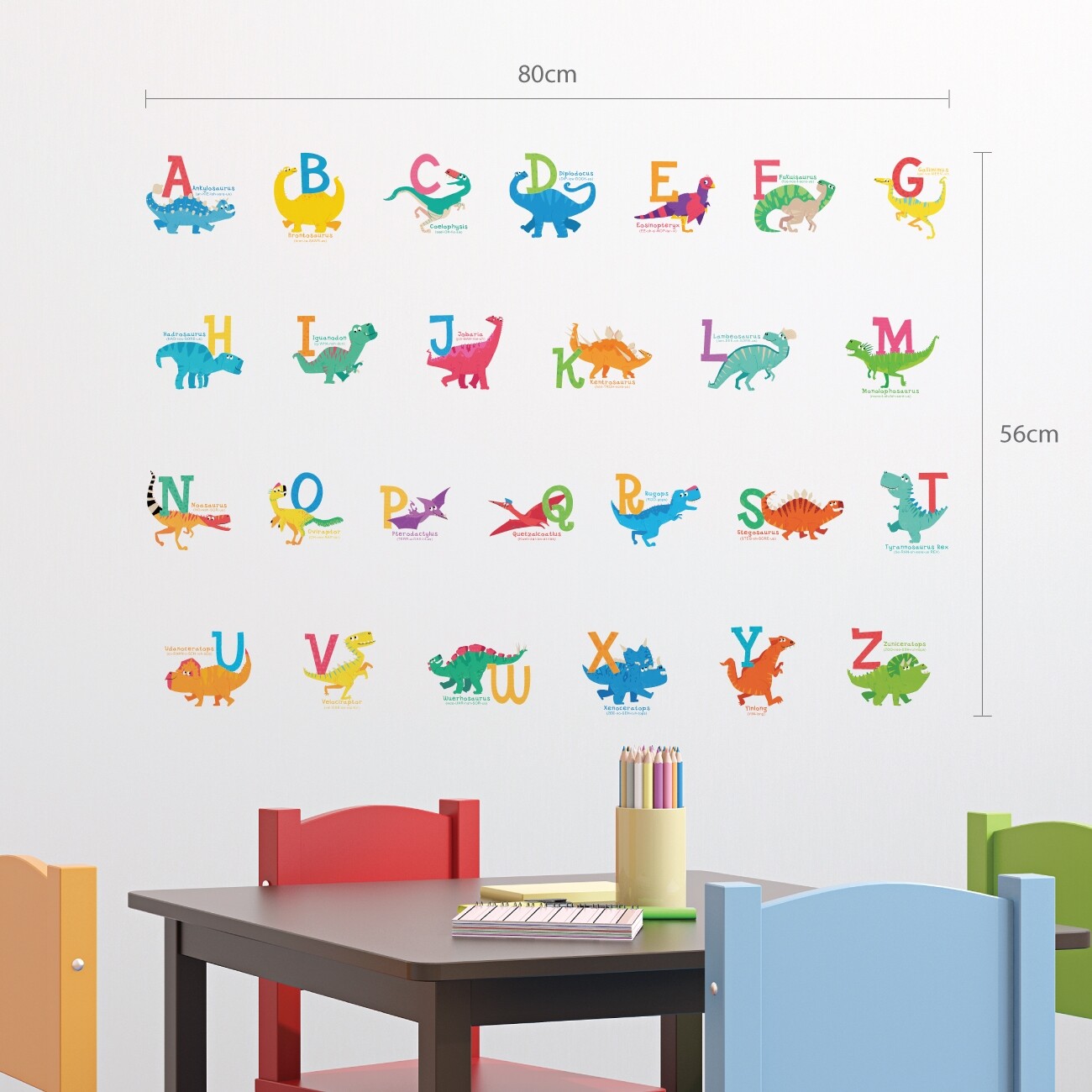 Decowall DS-8033 A-Z Dinosaur Alphabet Nursery Kids Removable Wall Stickers