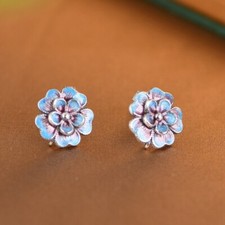 L05 Earrings Blue-Purple Flower Sterling Silver 925 Enamel Ear Studs