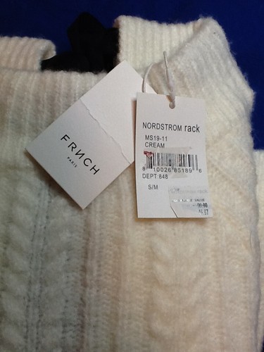 FRNCH SWEATER PARIS W/BLACK VELVET RIBBON BOW CREAM COLOR SIZE S/M 042324a - Picture 7 of 7