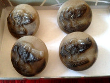 Superbe Lot de 4 boutons  anciens de chasse ,tête d'épagneul en bakélite moulée