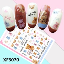 Nail Art 3D Decal Stickers pretty bear hug honey love amuse XF3070