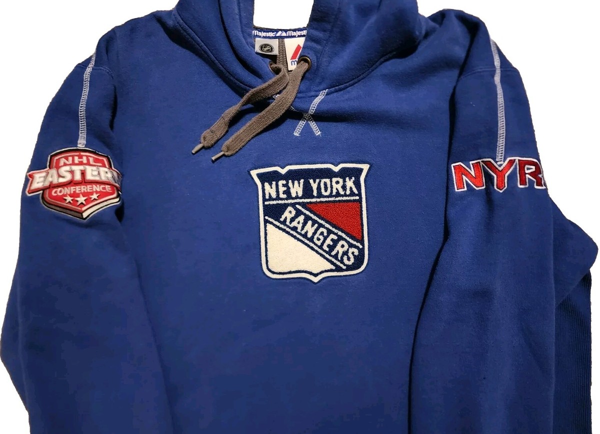 New York Rangers Embroidered Patches Hoodie Majestic Sz M NHL