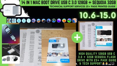 14-in-1 Mac OS Bootable USB C Flash Drive 128GB With Sequoia Drive