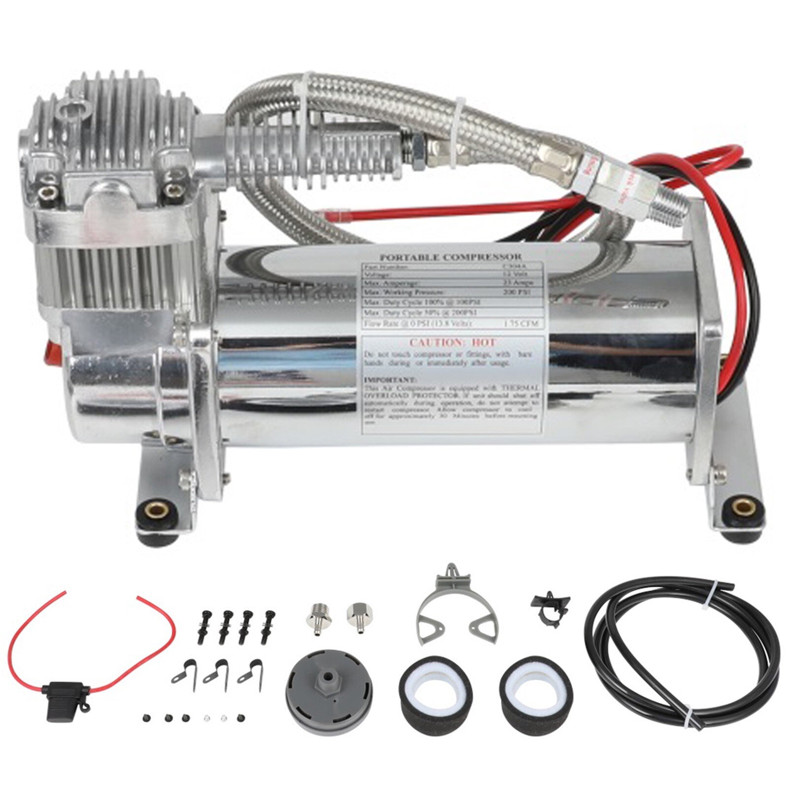 For Train Horns Air Horn Air Suspension Kit Silver 12V 200PSI Air Compressor Kit