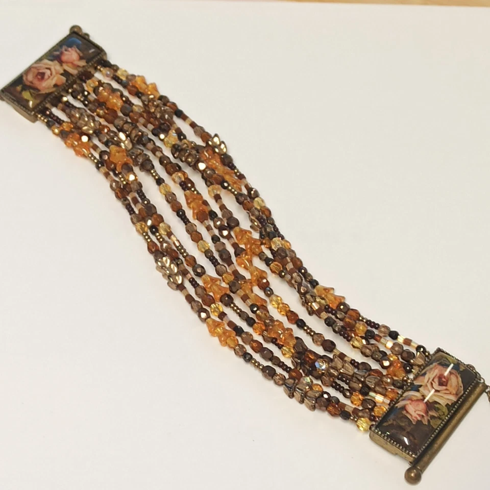 Michal Negrin Pulsera Ancha Cabujón Rosas Declaración Cuentas Multi Cadena Caja de Regalo Foto 4 de 4