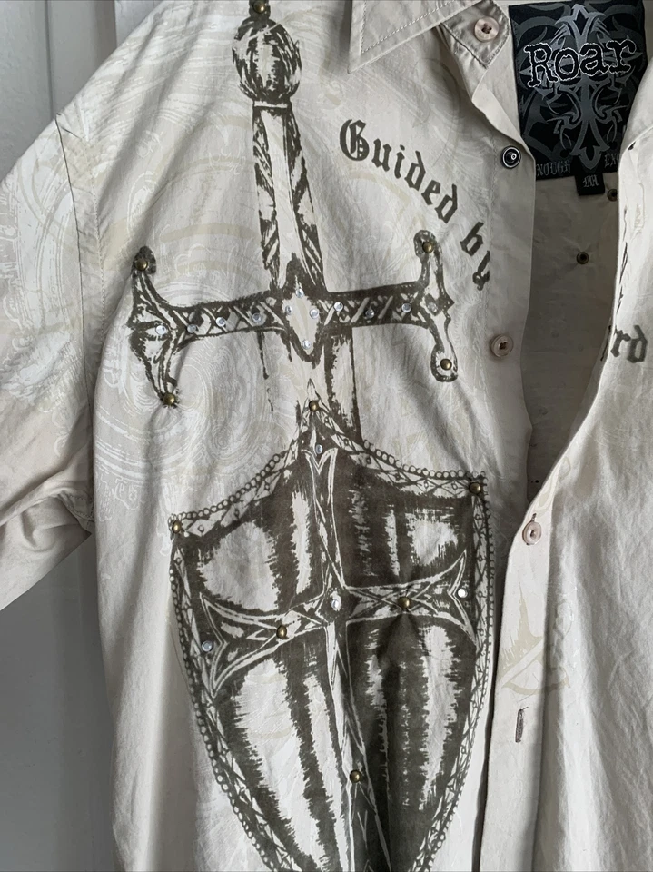 Camisa Roar Signature Para Hombre Mediana Abotonada Bordada Envejecida Manga Larga Foto 3 de 4