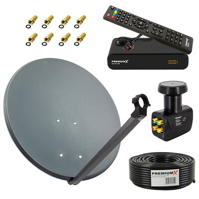 SAT Anlage 60cm Satelliten Schüssel Antenne Quad LNB Kabel 50m HD mini Receiver
