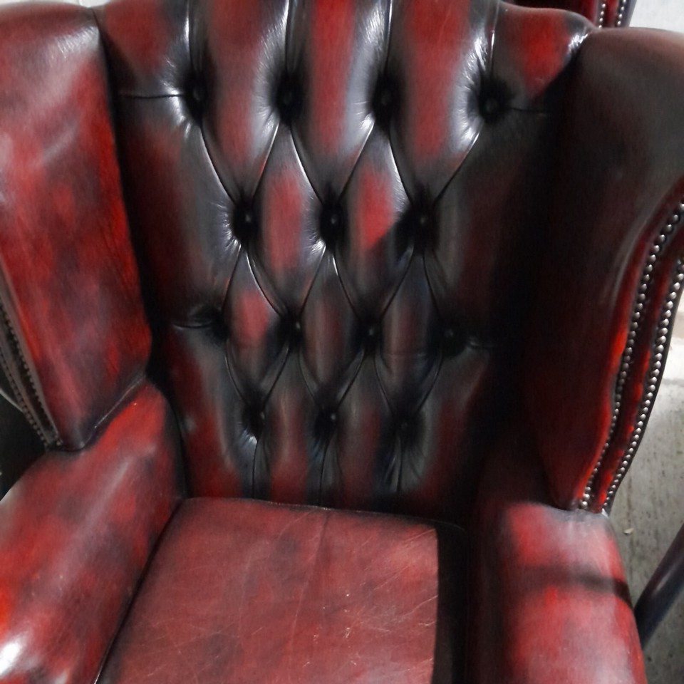 Chesterfield Queen Anne High Back Wing Chairs Real Leather Oxblood Red (Pair) eBay