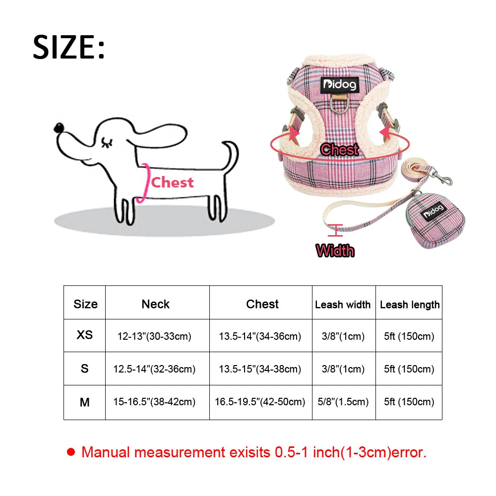 Dog Harness and Leash set Soft Warm Fleece Vest for Small Dogs Puppy Cat Walking