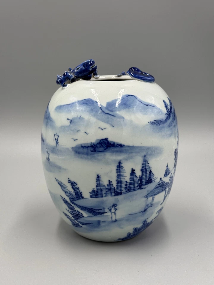 ANTIQUE Chinese 18th C  Qianlong Export Blue & White Porcelain Water Pot 6'' - Image 2 of 4