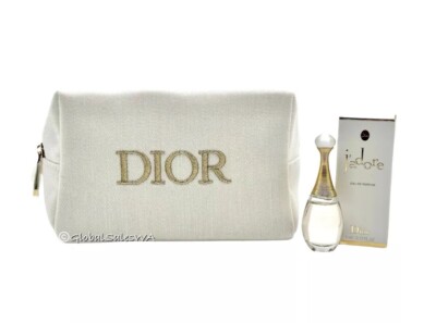 Dior J Adore Mini Eau de Parfum EDP 0.17 Oz 5 mL White Pouch Bag 2-Pc Travel Set