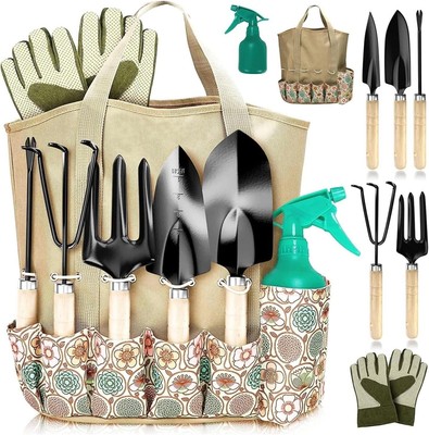 SCUDDLES 8-PIECE HEAVY-DUTY GARDENING BAG W/ TOOLS & GLOVES - NWT