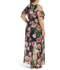 Eliza J Floral Chiffon Cold Shoulder Maxi Dress ( Size 12W)