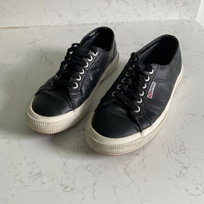 Superga 2750 Women's Black Bristol Low Top Leather Sneakers Size 8 S00C780 Fall