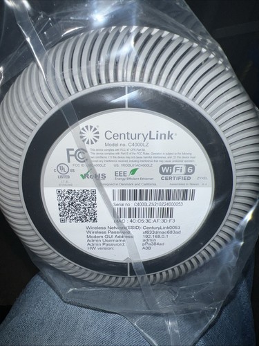 CenturyLink C4000LZ Wi-Fi DSL Modem Router White, Power Adapter, Cable Brand New - Picture 9 of 9