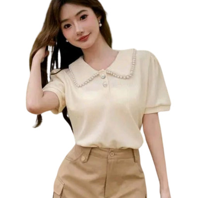Korean style Black color With Designer Collar Style For Beautiful Women Top