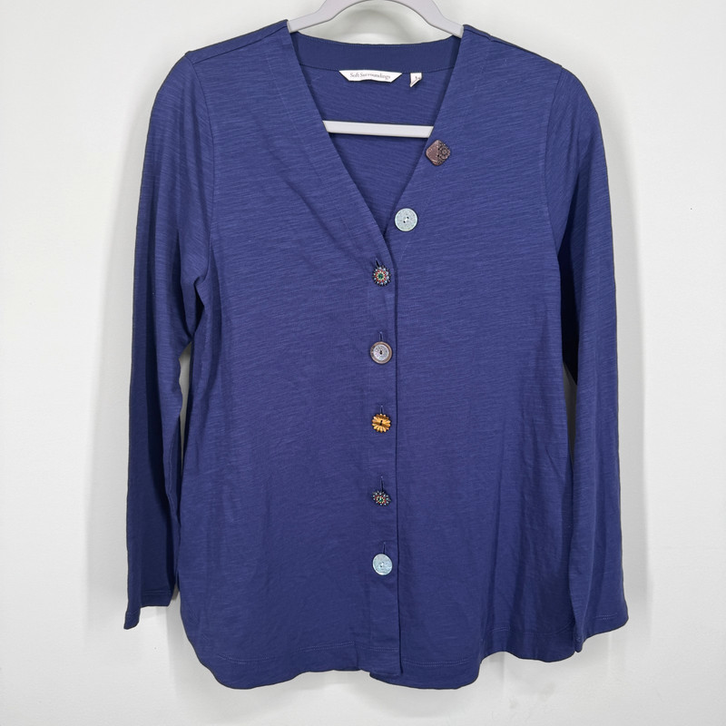 Soft SurroundingsMedium Navy Delia Button Detail Top 100% Cotton Long Sleeve
