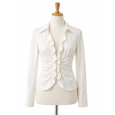 Steampunk Shirt White Ruffle Front Button Up Top Size S Womens Long Sleeve