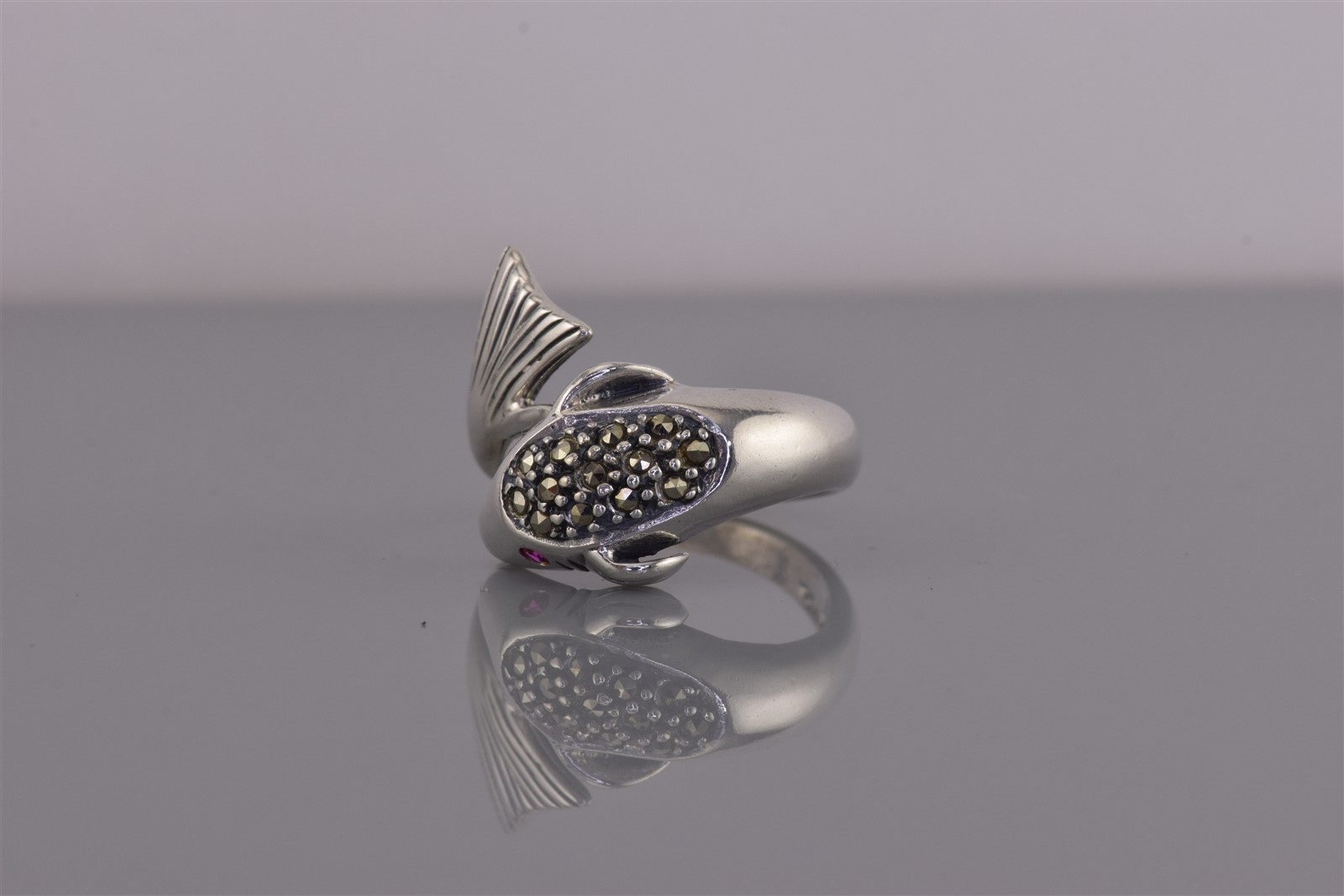 Sterling Silver Dimensional Dolphin Red Ruby Marc… - image 5
