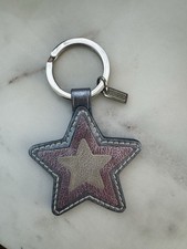 Vintage Coach Leather Star Keychain Key Ring Fob Charm
