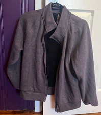 Vince Women's Gray Solid Jersey Full Zip Short Jacket, Long Sleeve Casual