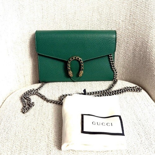Authentic Gucci Dionysus mini bag emerald green leather silver chain strap