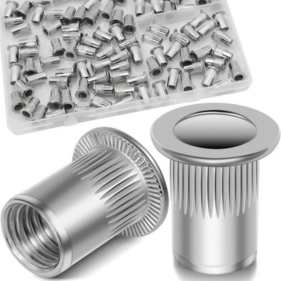 10-24 UNC Rivet Nut 95Pcs Stainless Steel Flat Head Threaded Insert Nutsert