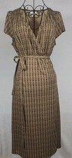 Ann Taylor LOFT Womens Wrap Dress 14 Brown Tones Cap Sleeves V Neck