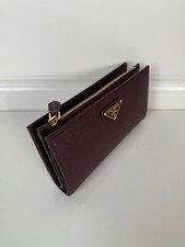 Prada Burgundy Saffiano Snap Button Bi  fold Wallet 16 9.5cm