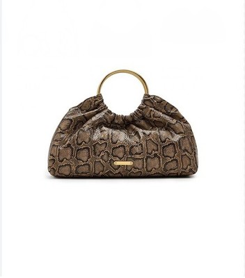 REBECCA MINKOFF Madeleine snake print round handle small satchel - Brown