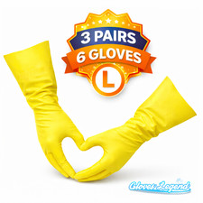Large - 3 Pairs - Yellow Kitchen Cleaning Dishwashing Nitrile Reusable Gloves