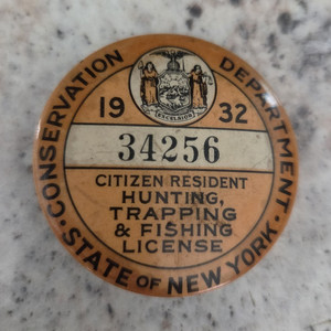 1932 NY State Conservation Dept Resident Hunting Trapping & Fishing Pin