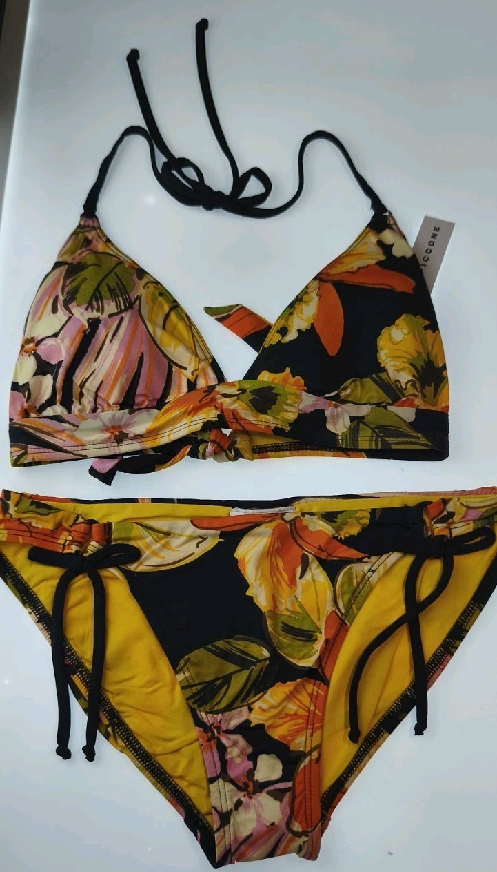 Robin Piccone Mila Bikini Top L + Bottom M Tropical Floral Halter NWT Set