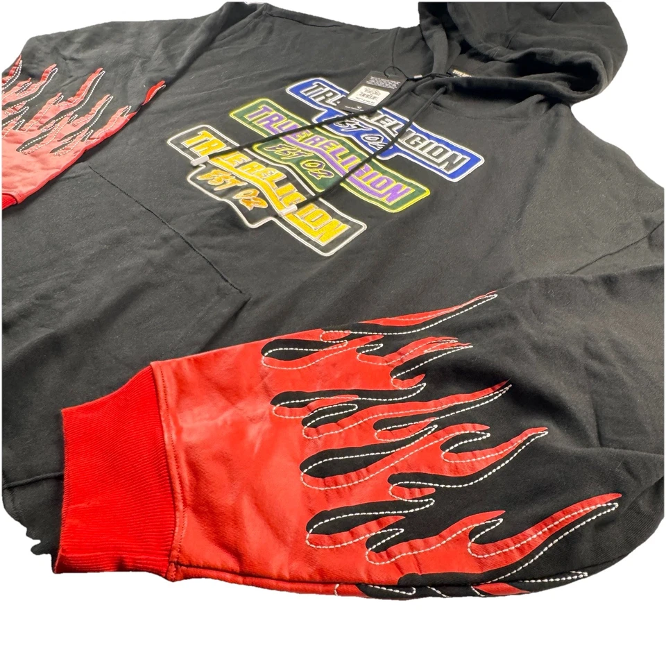 Patches And Red Flames True Religion Men's Hoodie Sweatshirt XL. - Image 3 of 4