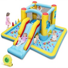 Inflatable Bounce House w/ Slide Jumping Area Tunnel Ball Pit with 480W Blower
