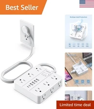Ultra-Slim 12 Outlet Power Strip with 6 USB Ports & Surge Protection - White