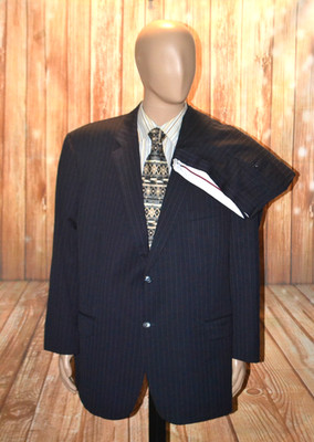 Jones New York Men Classic Black Pin-Striped Wool Suit Sz 52R Wst 48x28