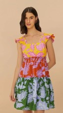 Farm Rio Tiered Mixed Print Tropical Mini Dress Size Small