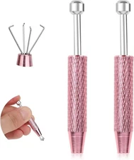 2 PCS Piercing Ball Grabber Tool Diamond Claw Tweezers Pink 