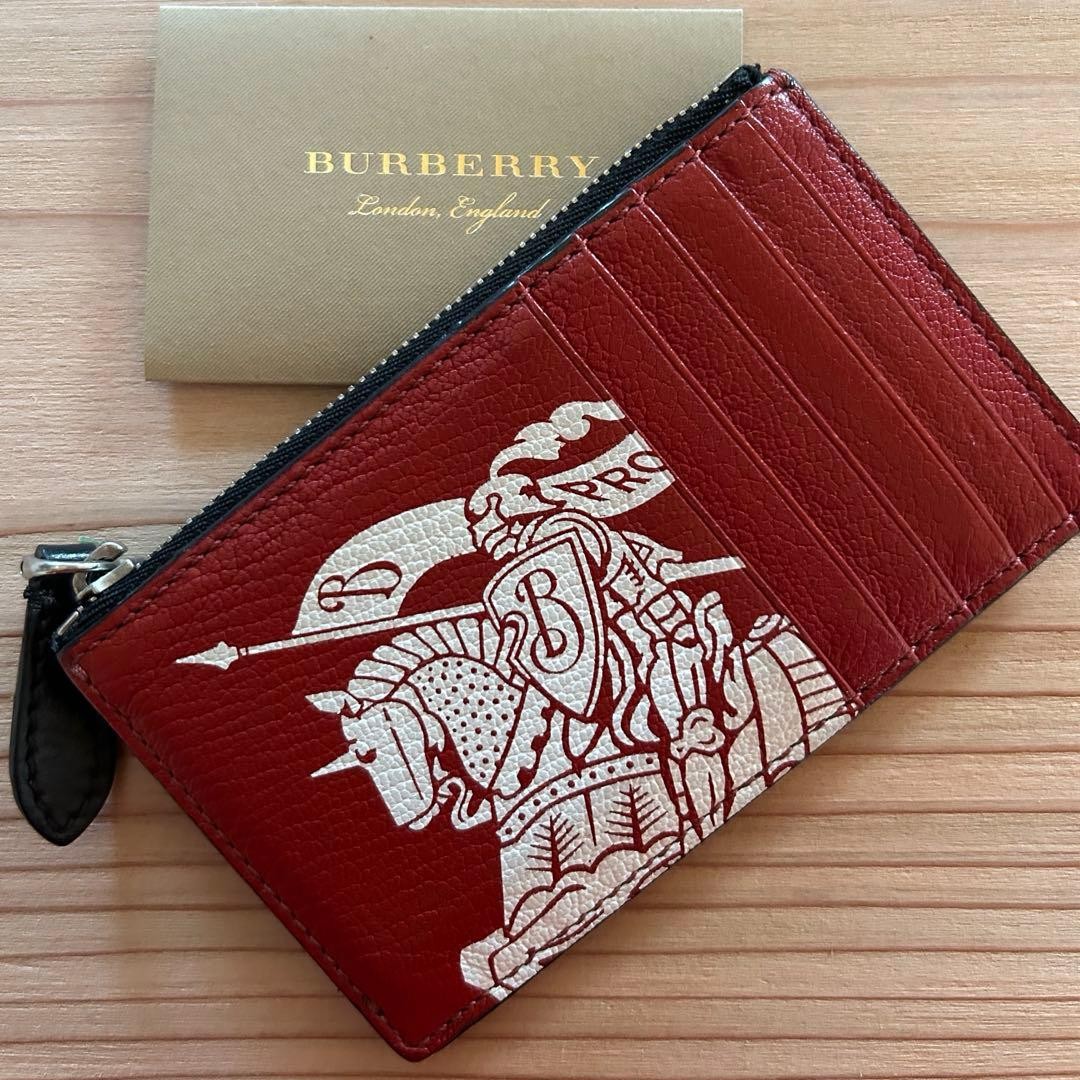 Burberry Leather Card Case Red Knight Print