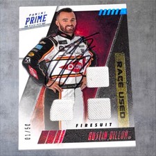 Austin Dillon signed RACE USED card 2019 PANINI PRIME TRIPLE FIRESUIT #01/50