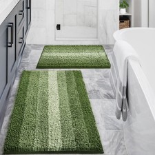 2 Piece Green Bathroom Rug Set 16"x24" 20"x32" Chenille Non Slip Bath Mat