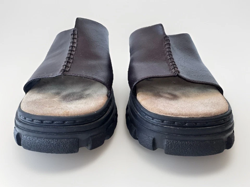 Sandalias De Colección Y2K Años 90 Desteñidas Gloria Marrón Cuña Gruesa Plataforma Slides Talla 7 Foto 4 de 4