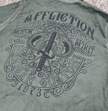 Affliction Shirt Mens Large Green Button Up Shirt Sleeve Black Premium Biker Y2K